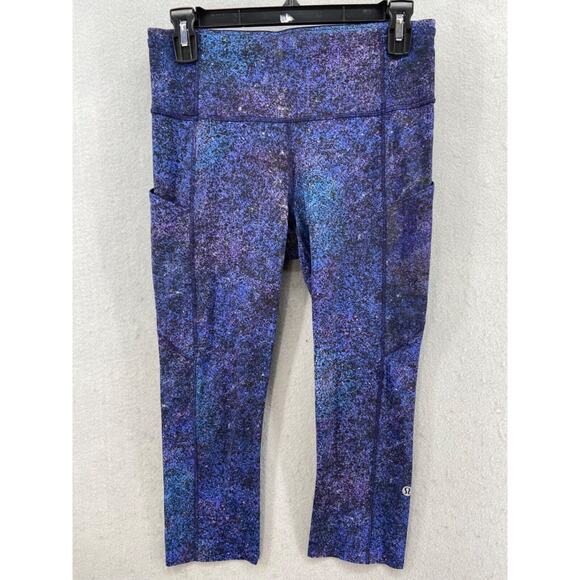 Lululemon Leggings 8 Capri Waist & Cell Pockets Space Print Purple Blue‎ Speckle - Picture 1 of 9